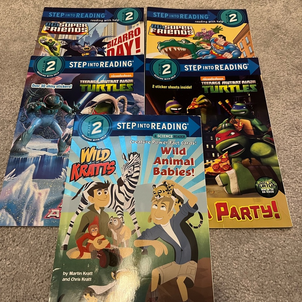 Step into Reading step 2–5 books in total DC Super Friends, TMNT & Wild Kratts